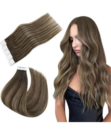 Easyouth Remy Tape in Real Hair Extension ADHESIVE ON hair Darkest Brown Ash Brown and Darkest Brown Mix 14 inch 40g Tape in Skin Weft Extension Real Hair #2/8/2 35 cm 1-12 #2/8/2