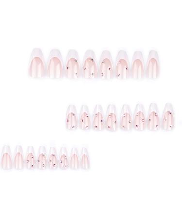 Medium length simple French white dot diamond sparkling diamond almond shaped false nails French Tip Press on Nails with Nail Tips Acrylic False Nails Cute Artificial Nails for Women and Girls - Buy Online on GoSupps.com