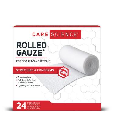 Care Science Rolled Gauze Pads 3 X 2.5 Yds for Cleaning or Covering Wounds White 24 Count 24 Count (Pack of 1)