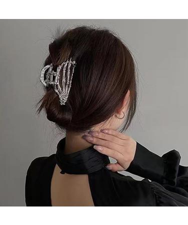 PLCPDM Hair Claw Clip Skull Claw Hair Clamps Punk Scary Ponytail Holder Catch Barrette Skeleton Hand Silver - Buy Online on GoSupps.com