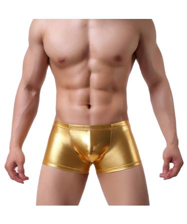 Duohropke men's gloss metallic shorts hot pants leather optics boxer shorts drinking glitter beach swimming shorts sport gym jogger short trousers l 01 gold