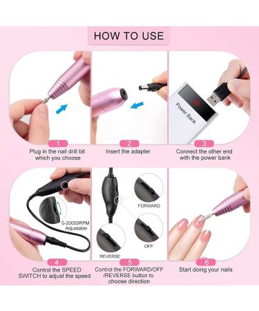 Professional Portable Electric Nail Drill Machine - 20000 RPM USB Manicure Pedicure Tool for Acrylic Nails Gel Polishing - Pink - Buy Online on GoSupps.com