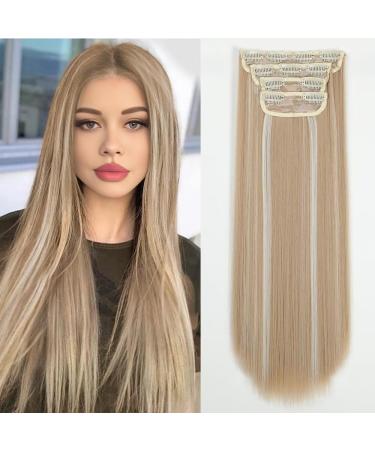 YDDM Hair Extensions Clip in Extensions smooth hair extension with clips full of heads like real hair hair exension clips cheap clip extensions synthetic hair part for women (24-inch 4pcs) 24 inch-Straight 24AH613#