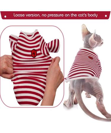 Hairless Cat Cotton Clothing - Breathable Summer T-Shirts & Striped Vests for Sphynx Cornish Rex & Devon Rex | Soft Skin-Friendly Cat Pajamas (L 7.7-8lbs) - Shop Now! - Buy Online on GoSupps.com