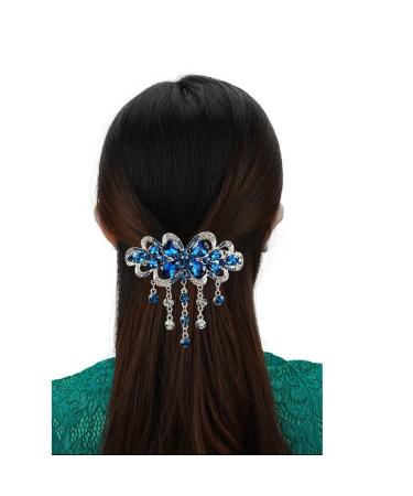 EMZHOLE Large Elegant Deep Blue Flower Tassel Hair Barrette for Women & Girls - Sparkly Glitter Rhinestone Crystal Clip - Buy Online on GoSupps.com