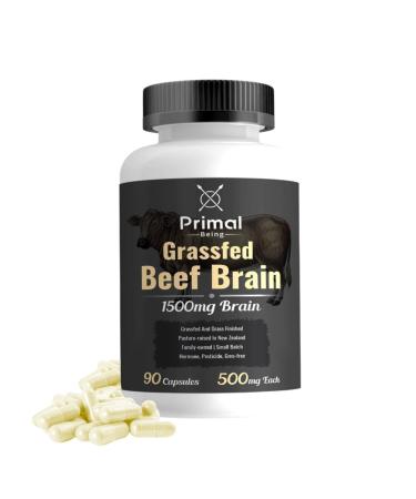 Primal Being Grassfed Beef Brain Supports Memory Mood Focus Energy Cognitive Health - 90 Capsules 1500mg per Serving