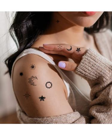 7 Sheets Sun Moon Star Temporary Tattoos  100+ Pattern Minimalist small Cute Black Fake Tatoo Stickers for Kids Women Body Hand Neck Wrist Arm Leg