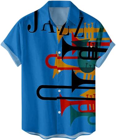 BEUU Men's Short Sleeve Jazz Print Hawaiian Shirt for Summer Beach - Casual Button Down Regular Fit Top - Buy Online on GoSupps.com