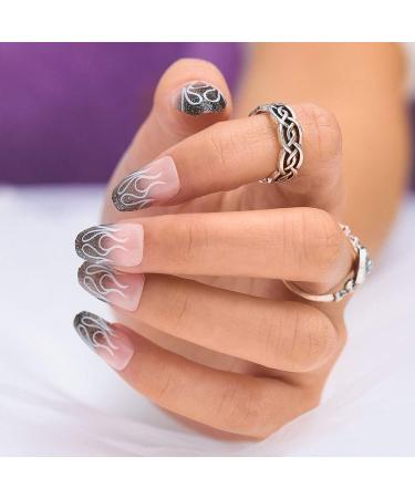 Sethexy Black Sparkle Ballerina False Nails - 24pcs Acrylic Coffin Nail Tips for Women & Girls | Complete Art Design - Buy Online on GoSupps.com