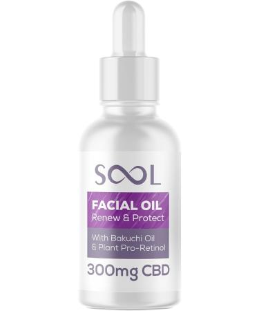 SOOL CBD Facial Oil Renew & Protect 300mg 30ml With Bakuchi Oil & Plant ProRetinol CollagenFriendly Formula - Buy Online on GoSupps.com