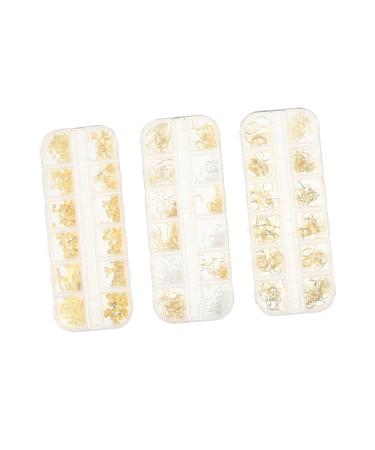 Amosfun 3 Boxes Alloy Nail Accessories Golden Nail Rhinestones Resin Filler Fake Nail Studs Nail Art Stud Eye Gem Glitter Nail Sequins Nail Art Stickers Manicure Accessories Metal 3D Alien