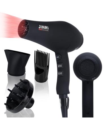 Professional Salon Grade Hair Dryer 1875W Powerful Fast Drying Pro Negative Ionic & Infrared Blow Dryer Low Noise Blow Dryer with Diffuser Concentrator Comb 2 Speed & 3 Heat Settings Black