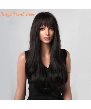 Honybia Black Wig with Bangs - Natural Synthetic Wavy Curly Heat-Resistant Hair for Women | Ideal for Costumes Carnival & Theme Parties - Buy Online on GoSupps.com