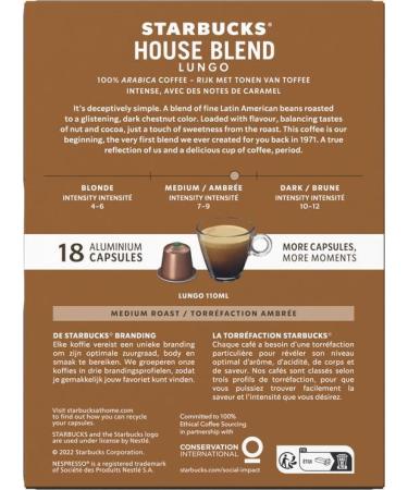 STARBUCKS House Blend by Nespresso Medium Roast Coffee Capsules 7 x 18 (126 Pods) - Buy Online on GoSupps.com