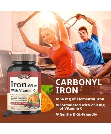 Elixeed Iron Tablets 65mg for Women & Men - Gentle & Well-Absorbed Blood Health Support - Vegan-Friendly - 60 Tablets - Buy Online on GoSupps.com