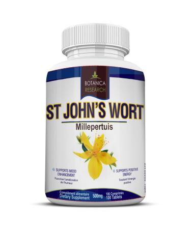 St John's Wort Extract Supplement: 500mg Vitamin Herb for Mood, Serotonin and Dopamine. Manages Stress, Sadness, Seasonal Mild Depression. 100 Saint John Wort Capsule Pills