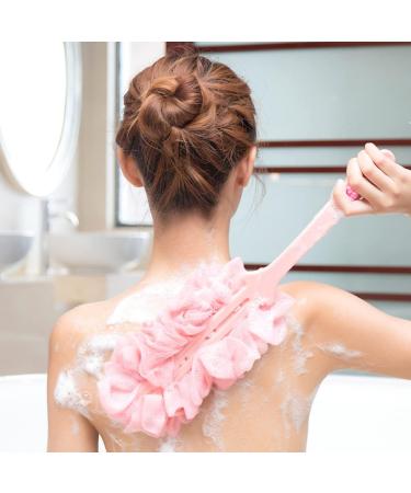 Limeow Pink Shower Sponge - Mesh Bathing Back Scrubber & Brush | Long Grip for Relaxing Muscle Relief - Perfect for Men & Women - Buy Online on GoSupps.com