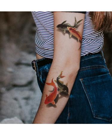 Oottati Waterproof Tattoo Stickers - 2 Sheets, 3D Red Black Koi Carp Fish Design - Long Lasting and Realistic Look - 3D-029 - Buy Online on GoSupps.com