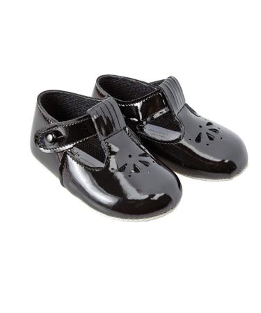Early Days Baypods B617 T Bar with Petal Punch Pre Walker Baby Shoes Made in The Softest Faux Leather Made in England 1 UK Child Black Patent