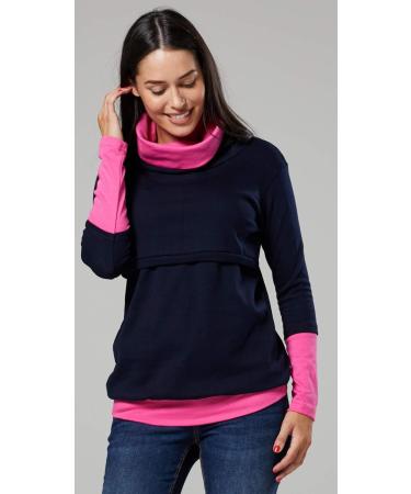 Happy Mama Women's Maternity Nursing Jumper Sweatshirt 348 - Navy & Fuchsia (Size 16-18) - Buy Online on GoSupps.com