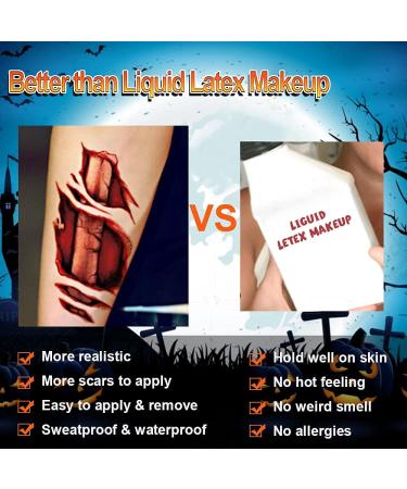 Zombie Makeup Halloween Kit - 11 Unique Sheets Fake Blood, Scar Tattoos, Vampire Makeup - 61 Pics Fake Scars & Cuts - Buy Online on GoSupps.com