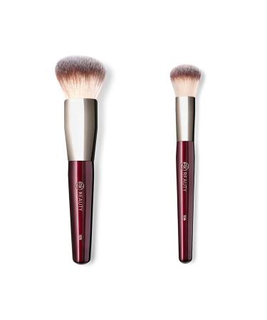 BK BEAUTY - LARGE BUFFER & ROUND FOUNDATION (2PC) - Professional Makeup Brush Set for Liquid or Cream Foundations Powder & Blush | Premium Face Brushes for Flawless Application