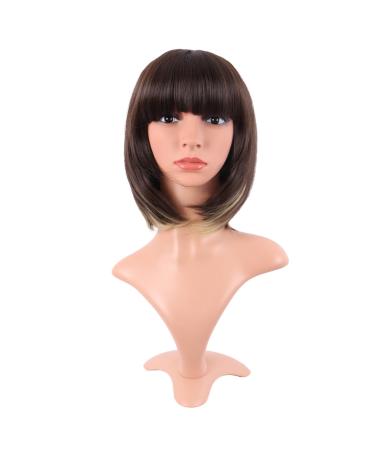 MapofBeauty 12 inch/30 cm Natural Female Short Straight Hair BOB Wig (Brown Mixed Gold) Brown / Gold