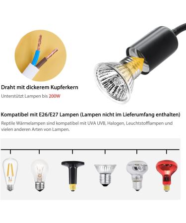 2-Piece Turtle Heat Lamp for Reptiles - UV Heat Spot Lamp with Clip & 240cm Cable - E27 Reptile Heating Lamp for Aquariums Snakes & Chameleons (No Bulb) - Ideal for Turtle Terrariums - Buy Online on GoSupps.com