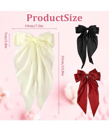 FEXPDL Bow Hair Clip 3 Pcs Black Hair Bows for Women White Bow For Hair Red Bow Clips with Long Silky Satin Hair Slides Solid Color Bowknot Hairpin Hair Barrettes Scrunchies(Black white Red) Black+White+red - Buy Online on GoSupps.com