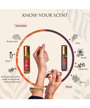 Sandalia Attar & Rose Attar Oil 2 x 6ml Arab perfume oils for men and women | 100% pure ittar roll on perfume chandan sandal sandalwood oil gulab | Original concentrated fragrance oil - Buy Online on GoSupps.com
