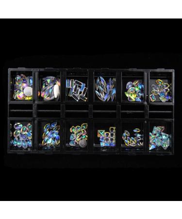 12 Grid Colorful Nail Rhinestones AB Diamond Marquise Glass Stones - Nail Art Decorations - Buy Online on GoSupps.com