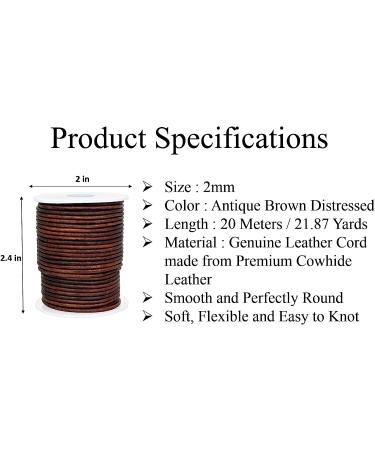 GENIQUE Round Leather String Cord for Jewelry Making - 20 Metres, 2mm Antique Brown Distressed - Buy Online on GoSupps.com