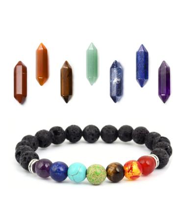 8Pcs Crystals and Healing Stones, Healing Crystals Bracelet, Full of Spiritual Energy 7 Chakra Bracelets, 7 Colors of Hexagonal prism, Chakra Crystals Stones