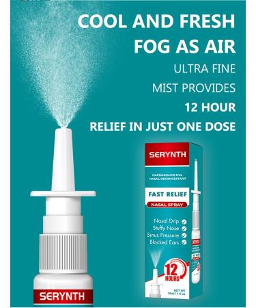 Nasal Spray with Naphazoline HCL Decongestant, Strength 12 Hour Over-The-Counter Medication Nose Spray for Sinus Relief, Nasal Decongestants for Adults & Sinus Congestion, Cooling Menthol, 1 fl oz - Buy Online on GoSupps.com