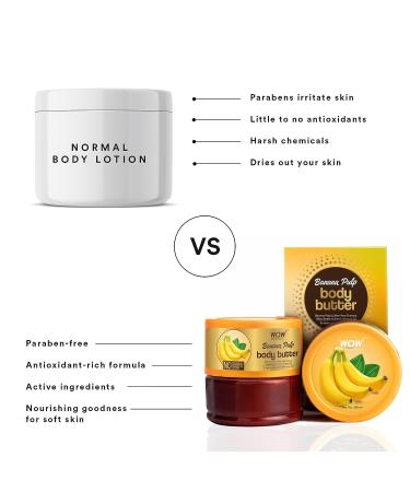 Wow Shea Body Butter Almond - Pure Shea Butter for Dry Skin, Stretch Marks, Hand Lotion for Women - Banana Scented Moisturizer Oil (200ml) - Buy Online on GoSupps.com