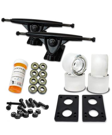 Yocaher Longboard Skateboard Trucks Wheels Combo Set 71mm Wheels + 7"/180mm Heavy Duty Aluminum Black Trucks, Bearing, Riser Pad, and Skateboard Longboard Cruiser Hardware Clear