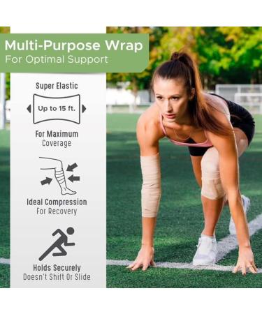 Premium Elastic Bandage Wrap (4" Wide 2 Pack) - Hypoallergenic Compression Roll with Hook & Loop Fastener for Sprains & Injuries - GT Latex Free - Buy Online on GoSupps.com
