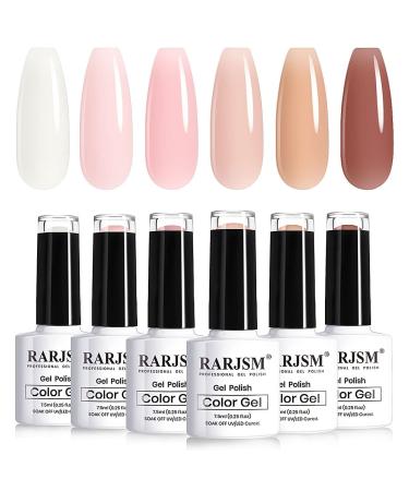 RARJSM Nude Sheer Jelly Pink Gel Nail Polish Set of 6 Transparent Colors LED UV Gel Soak Off Clear Taffy Brown Milky White French Manicure Nail Gel Polish Varnish Curing Requires 7.5ml for Home Salon Classical Pink Set