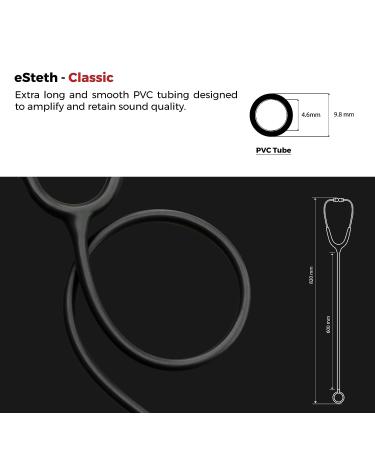 eSteth Classic Stethoscope - Sensitive Chest Piece for Amplified Heart & Lung Sounds - Lightweight Design - Flexible Tubing - Extra Ear Tips - Non-Chill Ring - 32 Long - Black - Buy Online on GoSupps.com