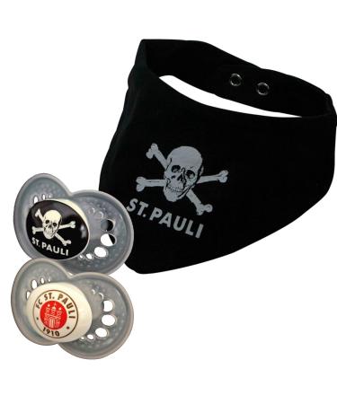 FC St. Pauli 3 Series Baby Set 2 Schnuller Seidensauger Double Pack BPA-Free Totenkopf Verein logo Neck towel triangular scarf black (0-6 months)