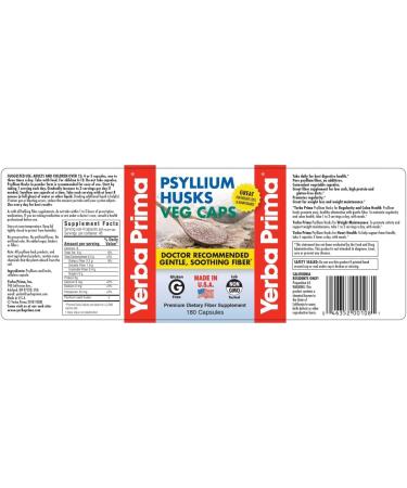 Yerba Prima Psyllium Husk Veg Capsule (1x180 Cap) - Buy Online on GoSupps.com
