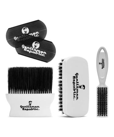 Gentlemen Republic Barber Essential Bundle 1   Brush  Beard Brush  Neck Duster and 1 Set of Grippers for Hair Styling  Grooming  Fading  and Barbershops   5 pcs Bundle