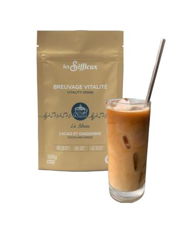 LES SIFFLEUX Vitality Drink (Blues 100g) Ginger & Cacao with Maca Sugar-Free Hot Chocolate Powder - Natural Energy from Maca Roots Spicy Cocoa Powder Vegan Latte Mix