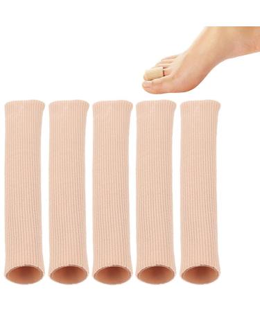 GEOOT 5 Pack Toe Sleeve Protector Tubes - Cushion Fabric with Gel Lining Finger Toe Separator Tubing Toe Sleeve Protectors Relief Toe Pressure Pain Corn and Calluses Remover (M)