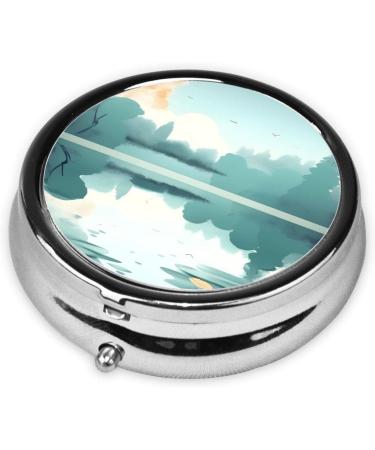 Fallen Leaves Tranquil Lake Round Pill Box | 3 Compartment Portable Travel Organizer - Buy Online on GoSupps.com
