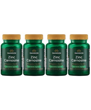 Swanson Zinc Carnosine (PepZin GI) - Natural Supplement Promoting Gastric Health & Digestive Support - Supports Microbial Balance in The Stomach - (60 Capsules) 4 Pack
