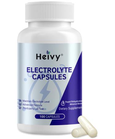 Heivy Electrolyte Capsules, High Sodium Salt Tablets (500mg Sodium &100mg Potassium), Salt Pills for POTS, Running, Keto, Electrolytes for Hydration Supplement - 100 Count (Size 0) - Made in USA