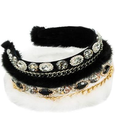 amangul Women Furry Plush Headband Prom Hair Hoop Crystal Chain Bandana - Buy Online on GoSupps.com