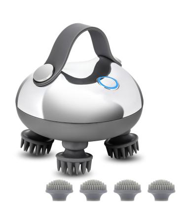 Feelsploh scalp massage device with 8 silicone massage head scalp kneading vibration device IPX7 waterproof for hair growth stress relax (silver)