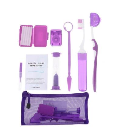 Luxyle 8 parts/set oral cleaning care dental teeth orthodontic kits bleaching tool portable outdoor suit interdental brush oral care purple